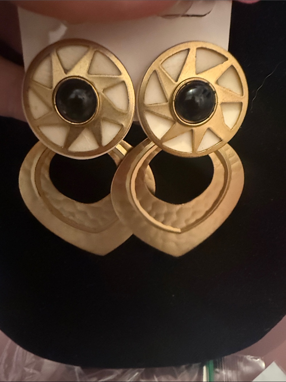 Gold-Tone Statement Drop Earrings with Black Center